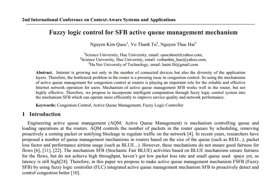 Fuzzy logic control for SFB active queue management mechanism (ICCASA 2013)