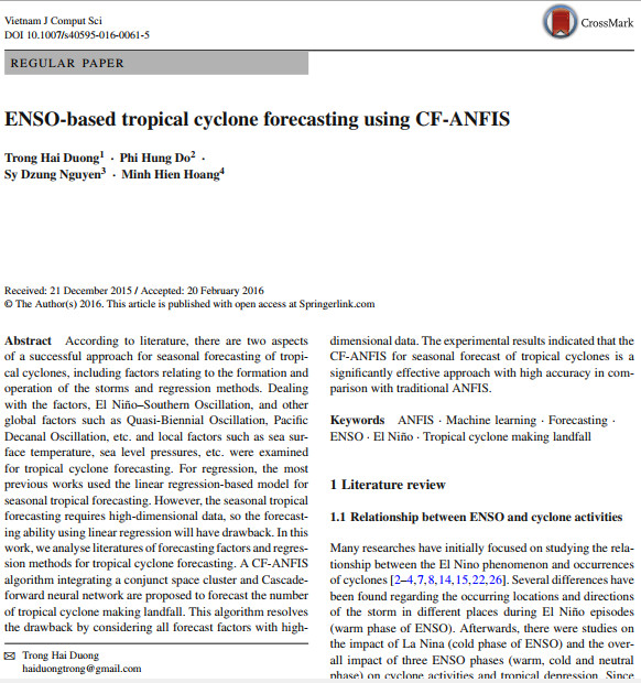 ENSO-based tropical cyclone forecasting using CF-ANFIS
