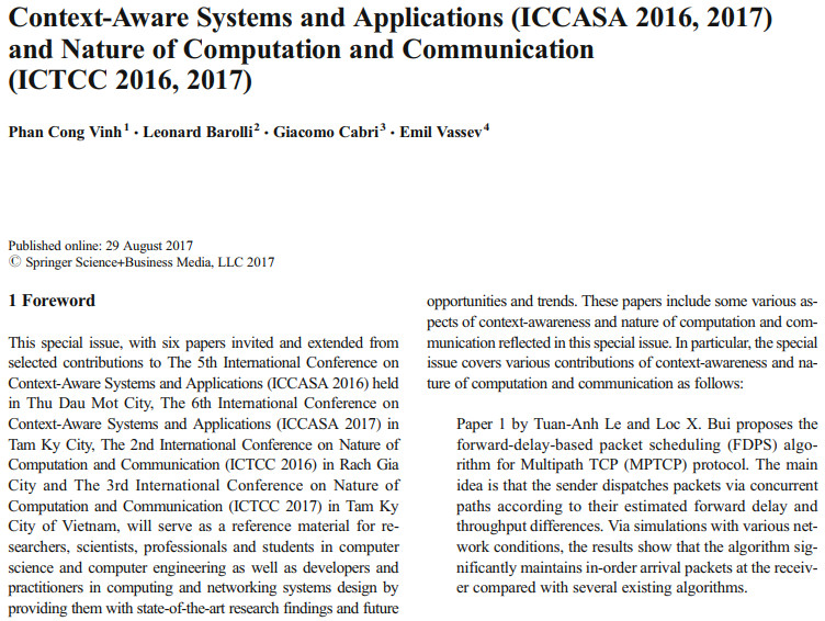 Context-Aware Systems and Applications and Nature of Computation and Communication